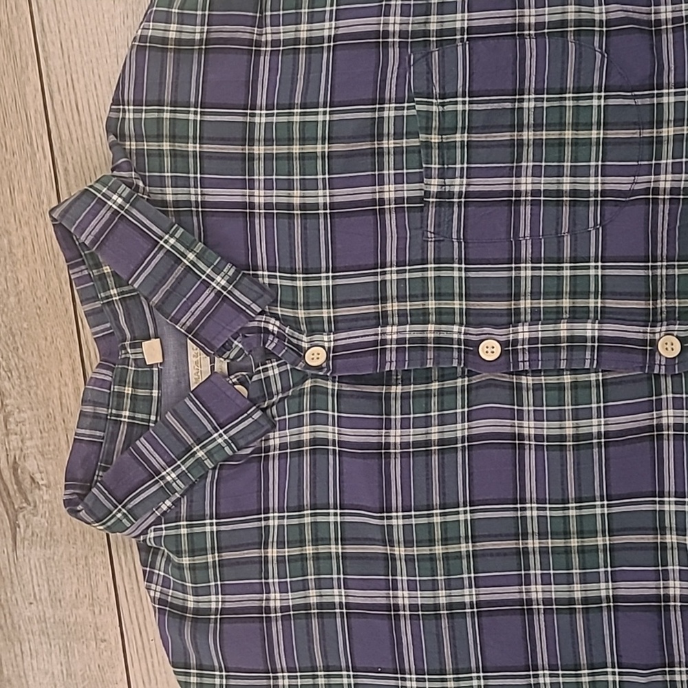 LEVIS LVC Portugal Blue Green Plaid Checkered Sz 2 / M Mens Short Sleeve Shirt - Picture 4 of 7
